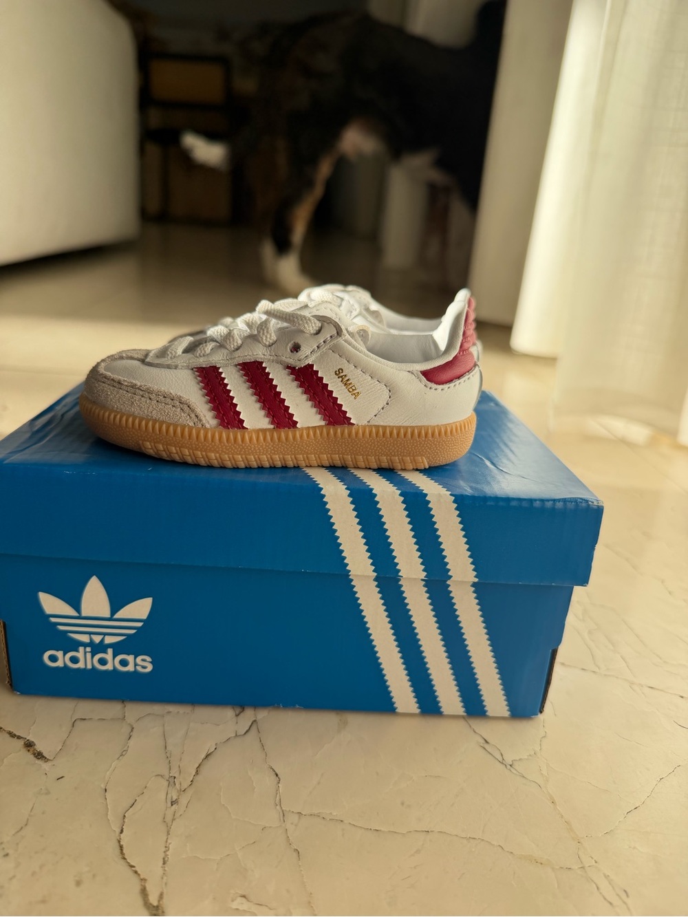 adidas Kids Samba Sneakers in White & Red with Gum Sole